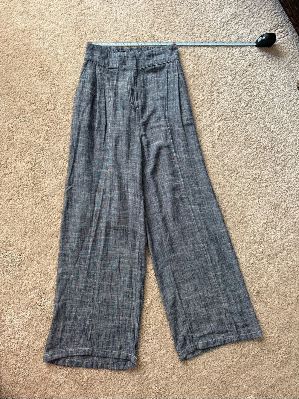 Zara Wide-Leg High-Waist Gray Linen Blend Pants sz XS